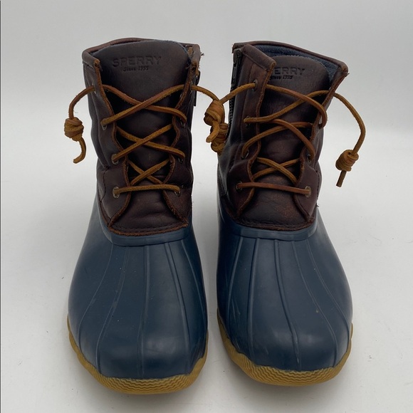 Sperry Navy and Brown Duck Boots women 11M leather rubber outdoor snow rain fall - Picture 3 of 11